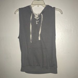 gray sleeveless sweater